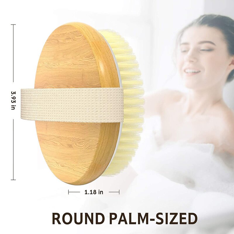 Round Wood Bath Brush - Felicare WSFG-698 Boar Bristle Natural Shower Tool