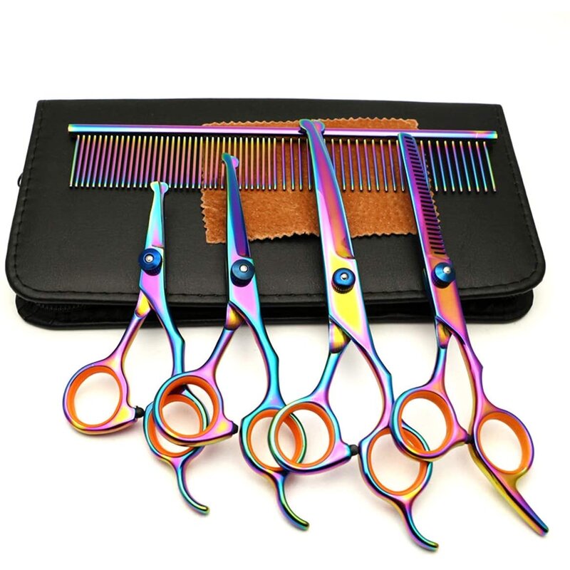 Dog Grooming Scissors - Best Quality 3 Curved Pet Set with Comb Grooming Tool
