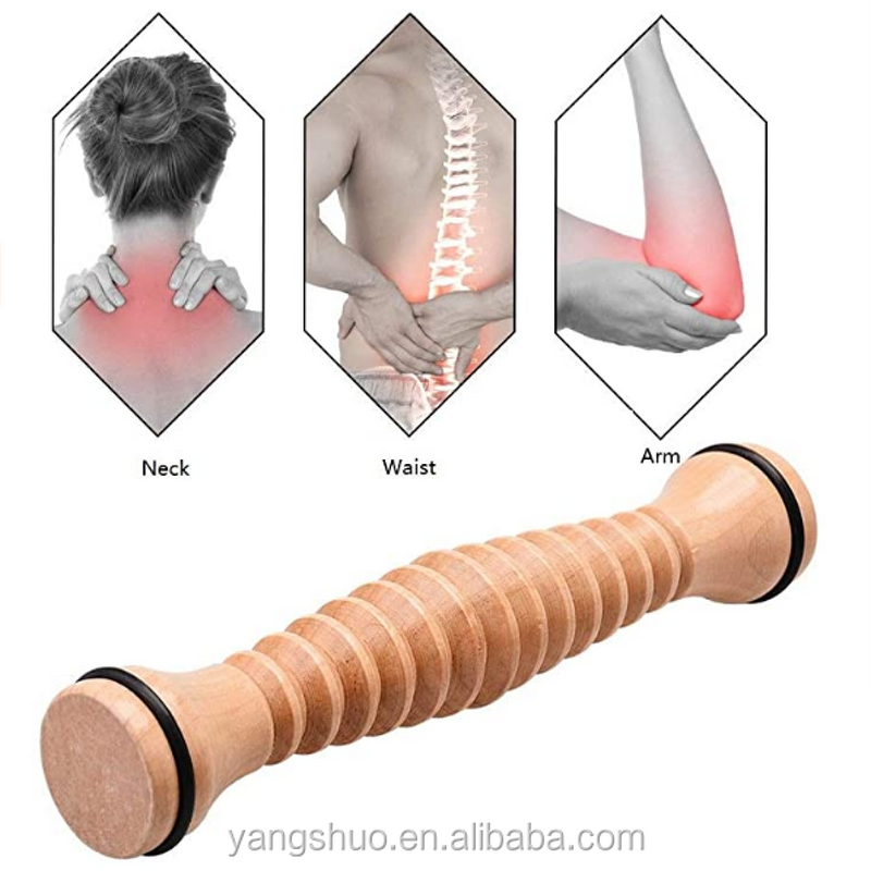 Wooden Foot Massager - Natural Ribbed Roller Body Massage Stick Organic Tool