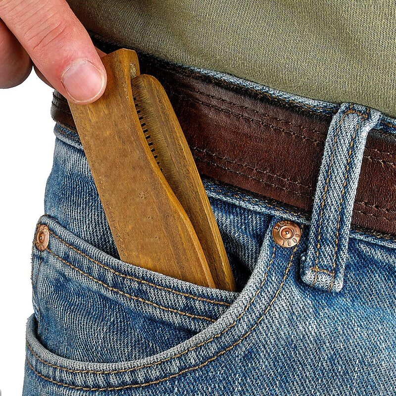 Folding Beard Comb - High Quality Green Sandalwood Travel Men Grooming Tool