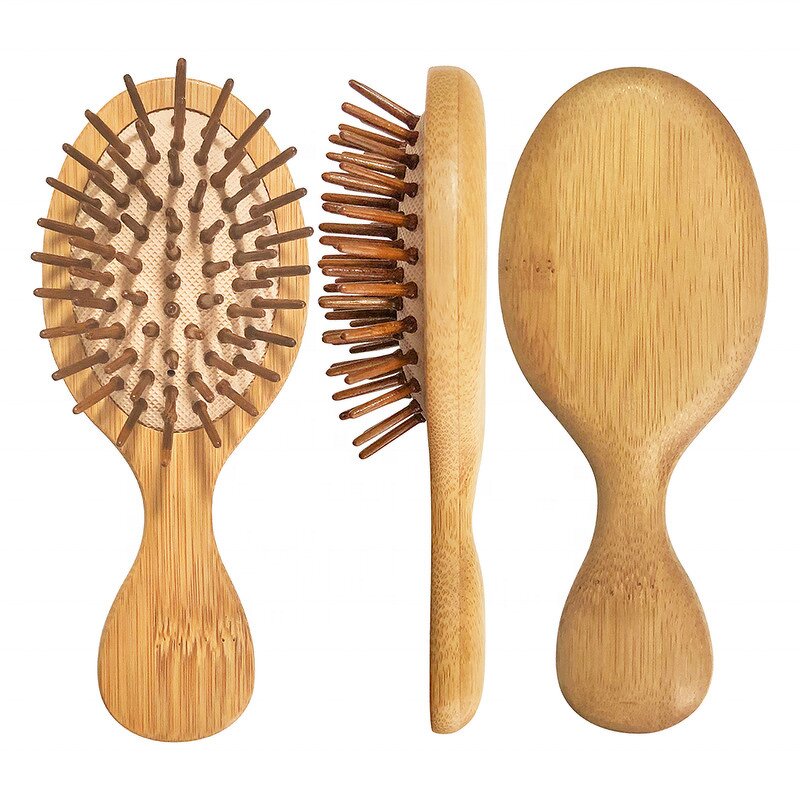 Bamboo Hair Brush Set - Women Mini Paddle Detangling Sustainable Beauty Tool