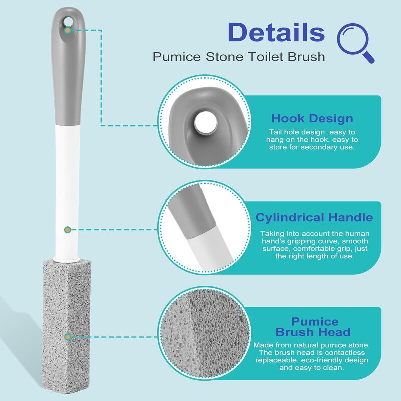 Long Handle Pumice - No Touch Replaceable Toilet Bathtub Pool Cleaning Tool