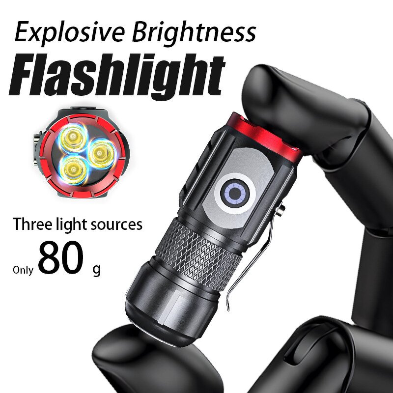 Mini LED Keychain Flashlight - USB Rechargeable Aluminum Portable Waterproof Tool