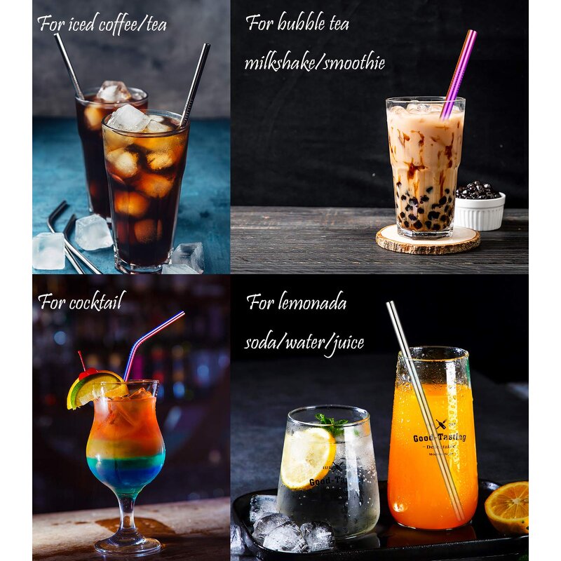 Metal Straw Set - Colorful Reusable Stainless Steel Smoothie Drinkware Tool