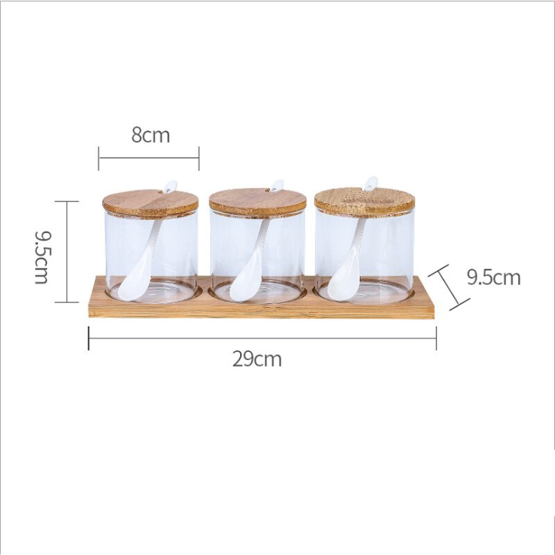 Glass Spice Jar Set - Modern Style with Bamboo Tray Kitchen Storage Tool