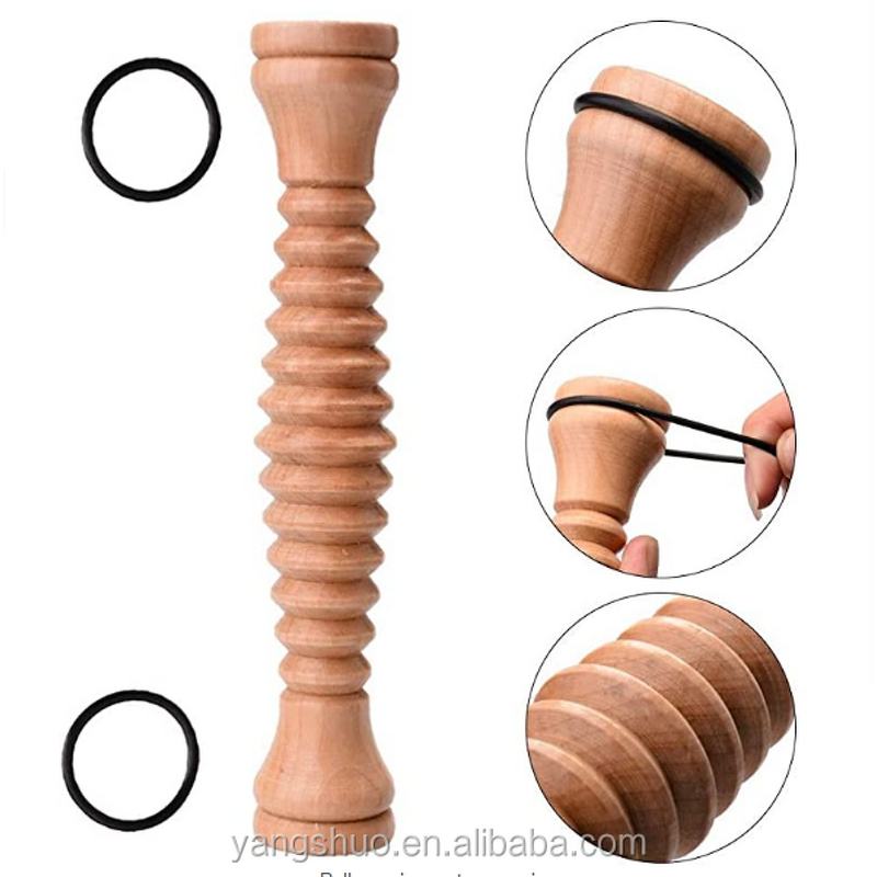 Wooden Foot Massager - Natural Ribbed Roller Body Massage Stick Organic Tool