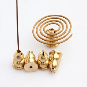 Brass Incense Burner - Gold Lotus Coil Stick Cone Holder Aromatherapy Tool