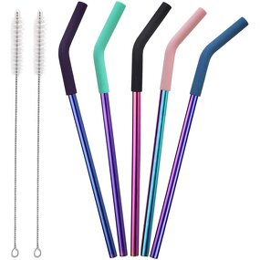 Stainless Steel Straw - BPA-Free Reusable Silicone Tip Cleaning Brush Tool
