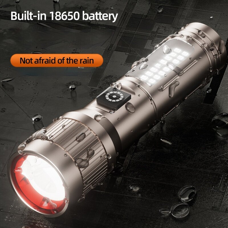 Aluminum LED Flashlight - Waterproof USB Charging IP65 Strong Light Torch Tool