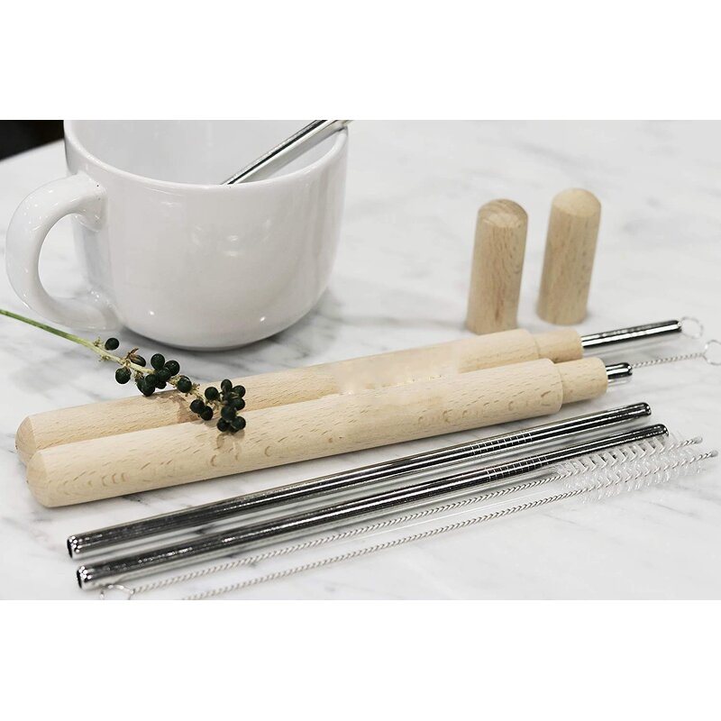 Gold Metal Straw - Wholesale Reusable Wood Case Drinking Bar Accessory Logo