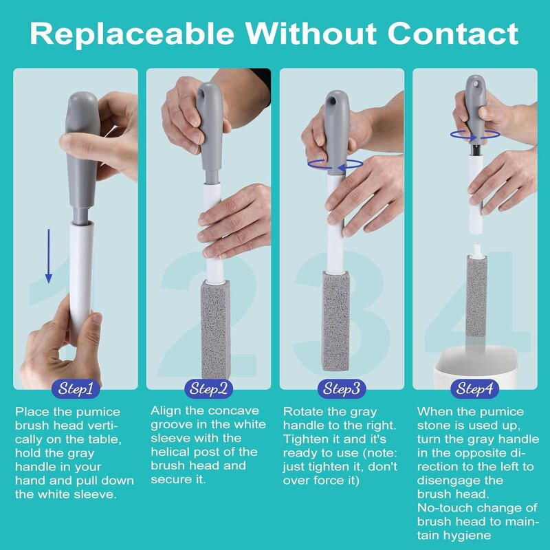 Long Handle Pumice - No Touch Replaceable Toilet Bathtub Pool Cleaning Tool