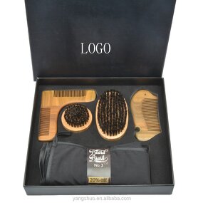 Beard Grooming Kit - Black Private Logo Bamboo Boar Bristle Men Tool Set