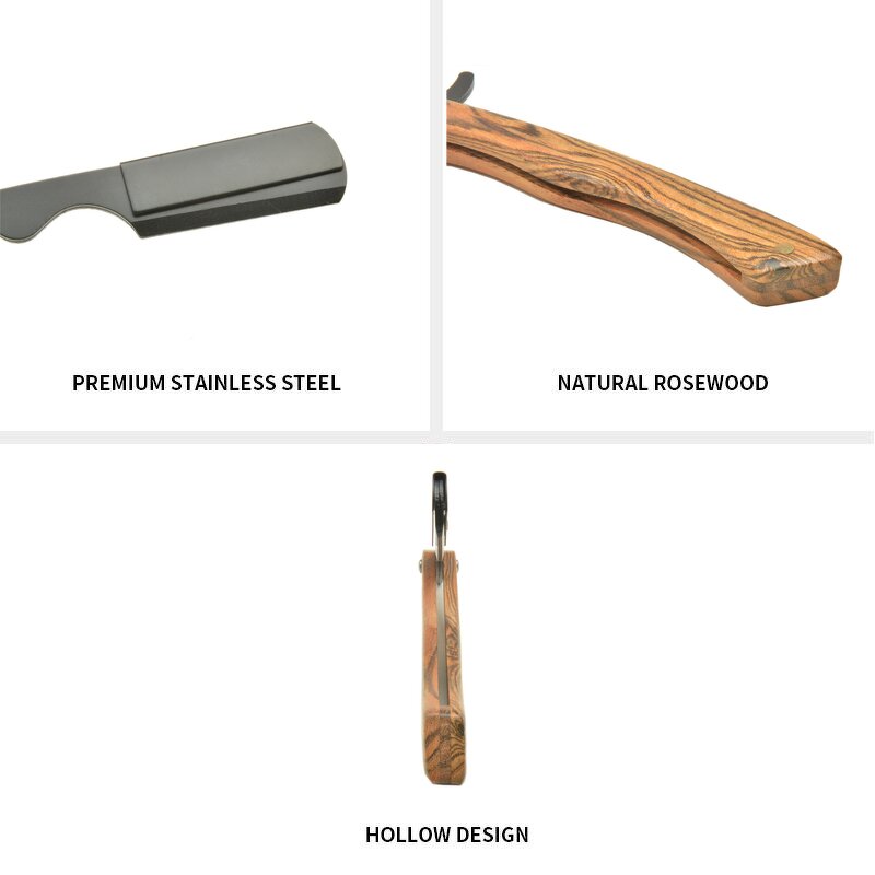 Straight Shaving Razor - Gold Private Label Sandalwood Stainless Steel Barber Tool