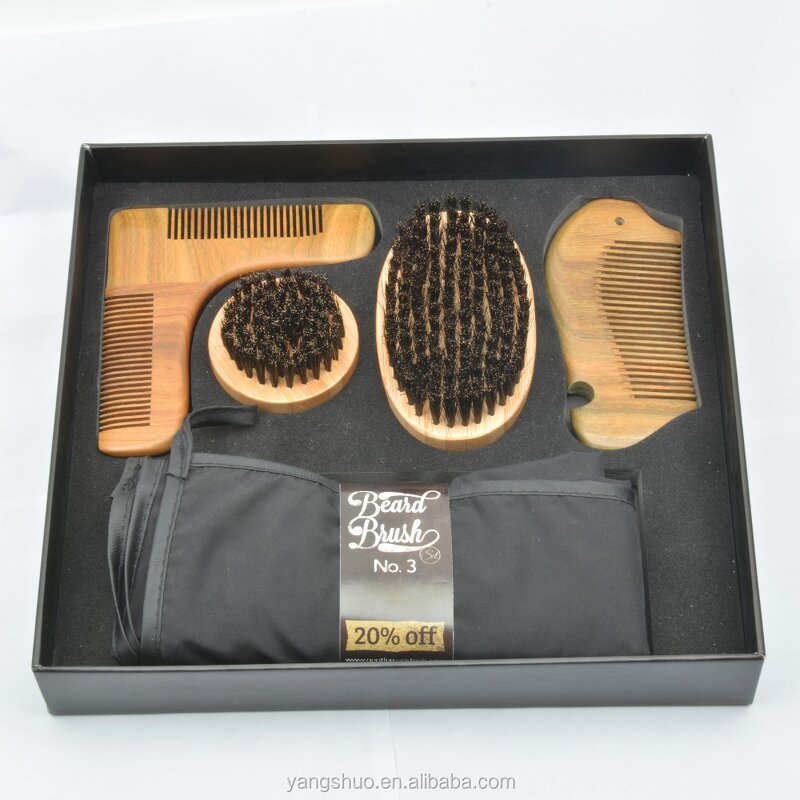 Beard Grooming Kit - Black Private Logo Bamboo Boar Bristle Men Tool Set