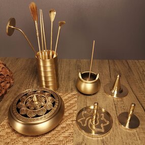 Brass Incense Making Kit - DIY Cone Mold Spoon Brush Aromatherapy Tool