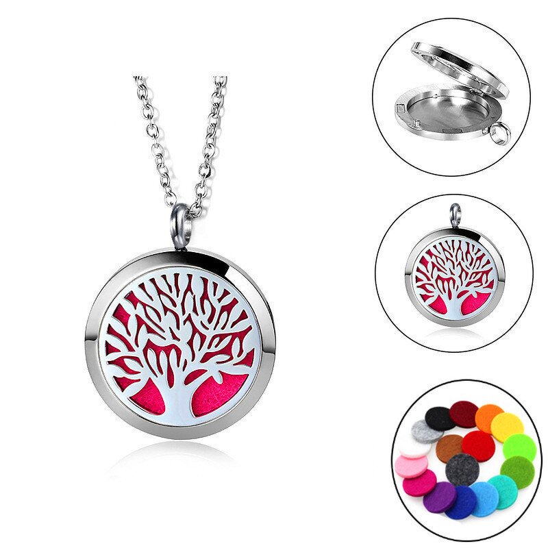 Aromatherapy Necklace Diffuser - Stainless Steel Hollow Tree Design Gift Tool