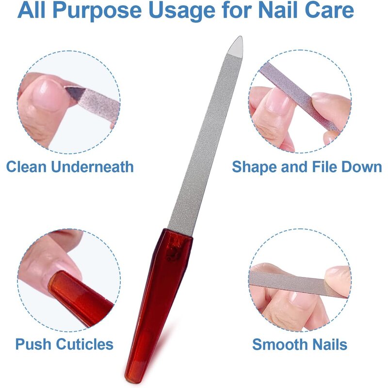 Metal Nail File Set - 6pcs Diamond Sapphire Grit Non-Slip Handle Sword Tool