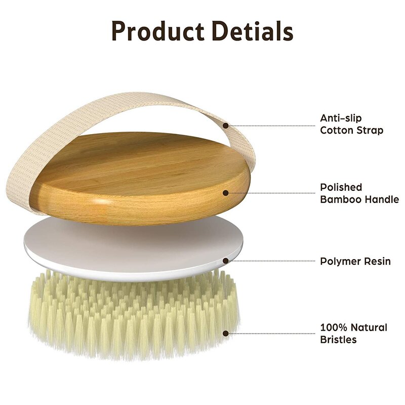 Round Wood Bath Brush - Felicare WSFG-698 Boar Bristle Natural Shower Tool
