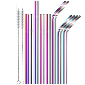Metal Straw Set - Colorful Reusable Stainless Steel Smoothie Drinkware Tool