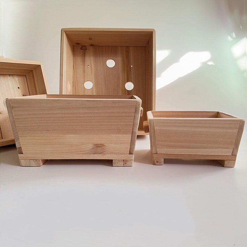 Wood Bonsai Herb Pot - Japanese Large Drainage Hole Home Garden Flower Planter