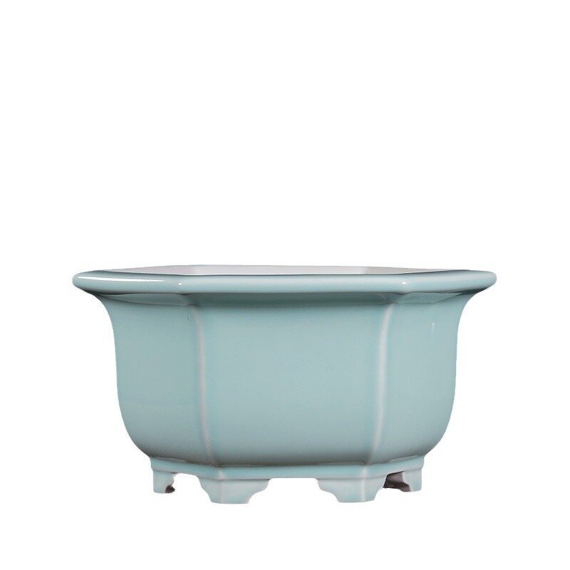 Ceramic Flower Pot - Rectangular Square Drainage Hole Home Office Desk Decor Tool