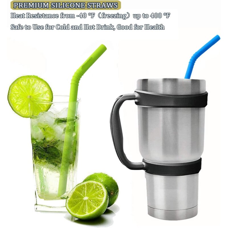 Silicone Straw - Reusable 2 Size Flexible Smoothie Tumbler BPA-Free Tool
