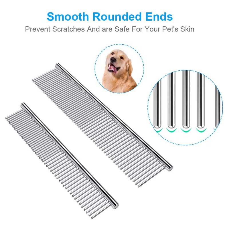 Stainless Steel Pet Comb - Professional Teeth Dog Cat Rounded Ends Grooming Tool
