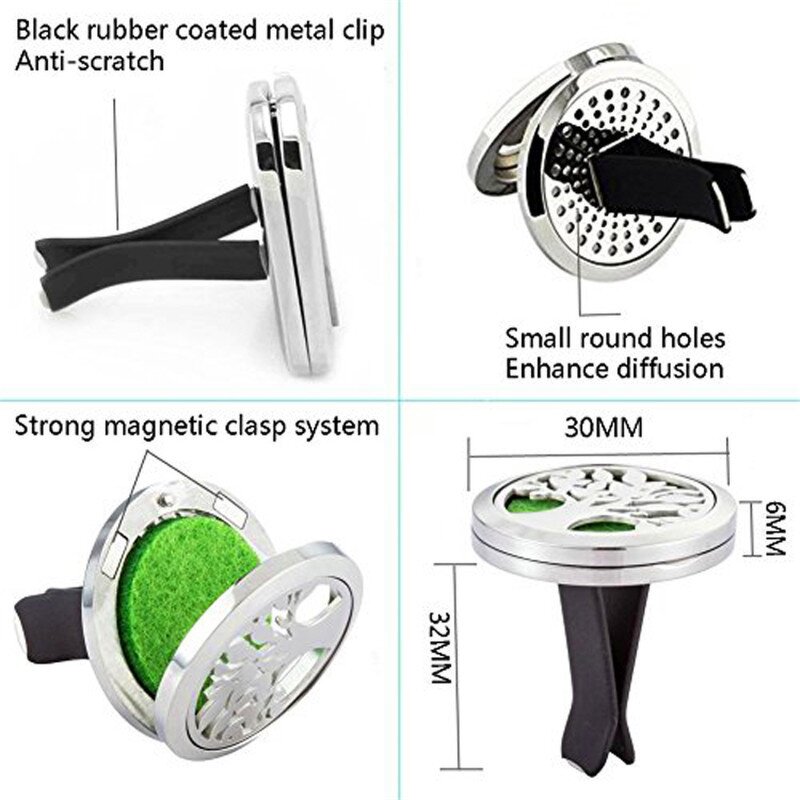 Car Air Freshener - 30mm Stainless Steel Vent Clip Essential Oil Diffuser