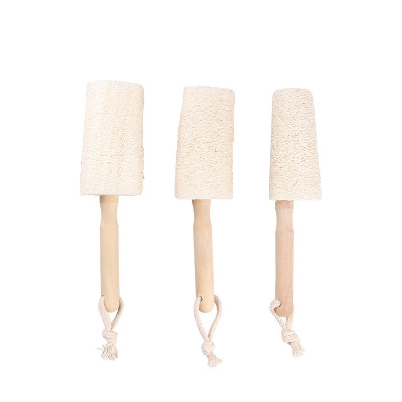 Loofah Cup Brush - Home Kitchen Wooden Handle Bottle Bowl Pot Cleaning Tool