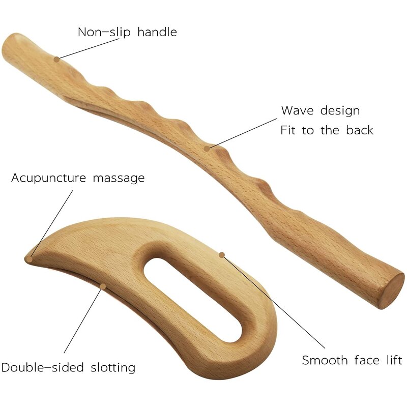 Wooden Gua Sha Set - 2 Pcs Therapy Massage Board Hammer Body Scraping Tool