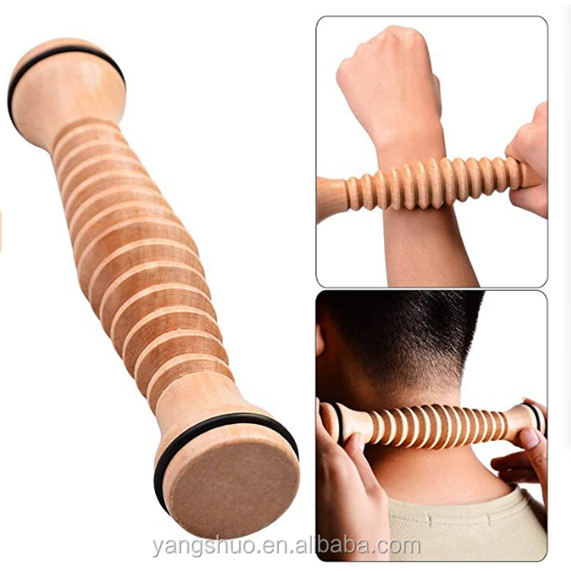 Wooden Foot Massager - Natural Ribbed Roller Body Massage Stick Organic Tool