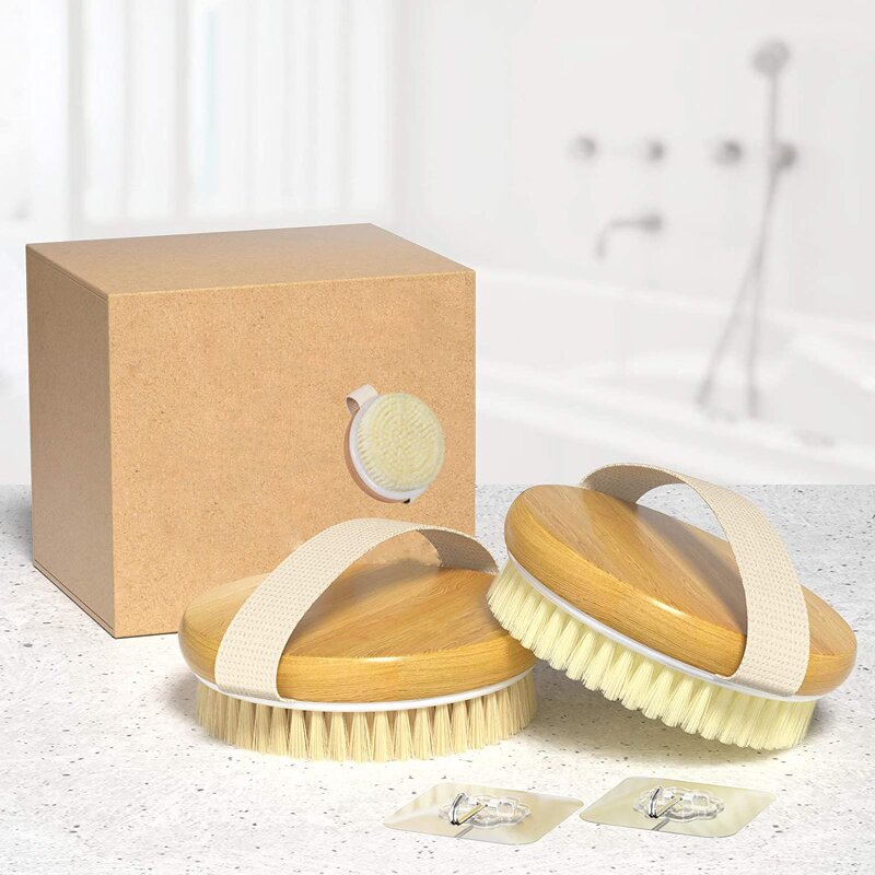 Round Wood Bath Brush - Felicare WSFG-698 Boar Bristle Natural Shower Tool