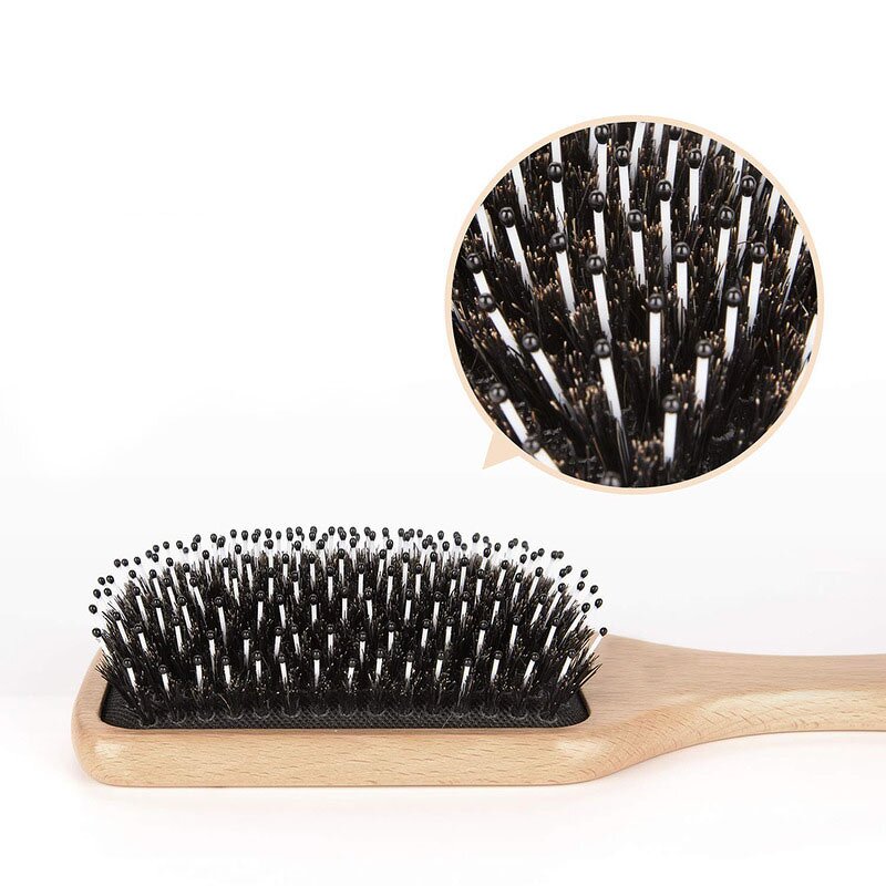 Bamboo Hair Brush - Boar Bristle Paddle Laser Scalp Massage Home Use Tool