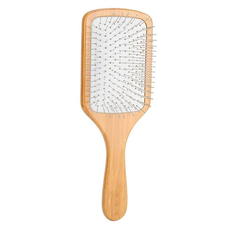 Round Wooden Hair Brush - Professional Laser Bamboo Metal Pin Scalp Massage Tool