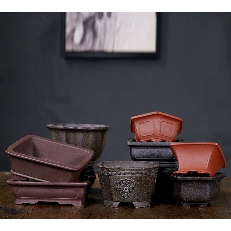 Yixing Purple Clay Pot - Rectangular Breathable Bonsai Flower Planter Tool