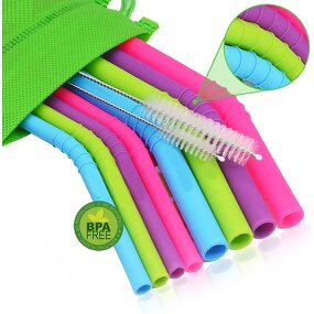 Silicone Straw - Reusable 2 Size Flexible Smoothie Tumbler BPA-Free Tool