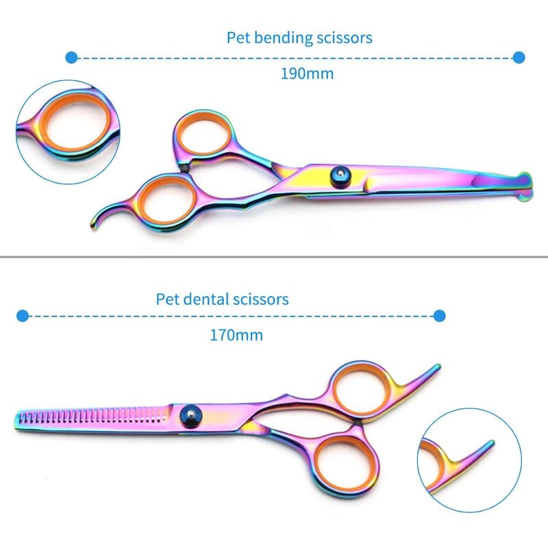 Dog Grooming Scissors - Best Quality 3 Curved Pet Set with Comb Grooming Tool