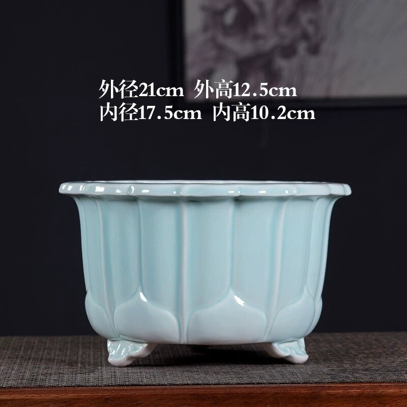 Ceramic Flower Pot - Rectangular Square Drainage Hole Home Office Desk Decor Tool