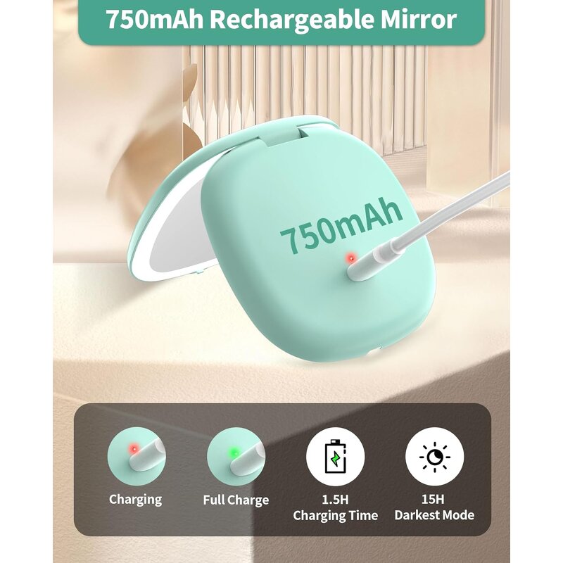 Travel Makeup Mirror - Rechargeable 1X/10X Magnification 3 Color Light Tool