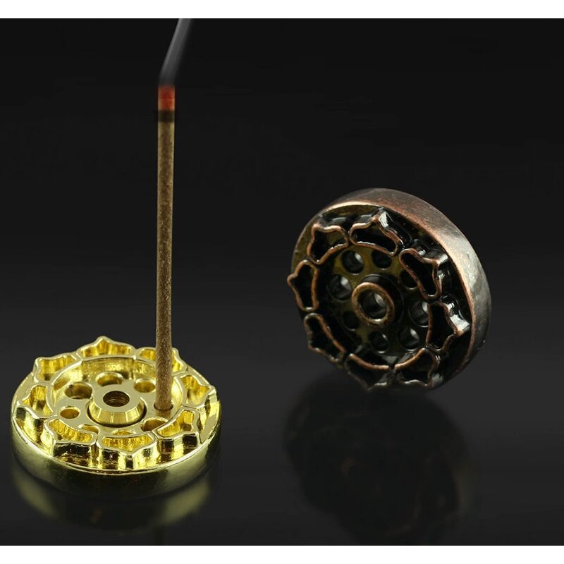 Brass Incense Burner - Gold Lotus Coil Stick Cone Holder Aromatherapy Tool