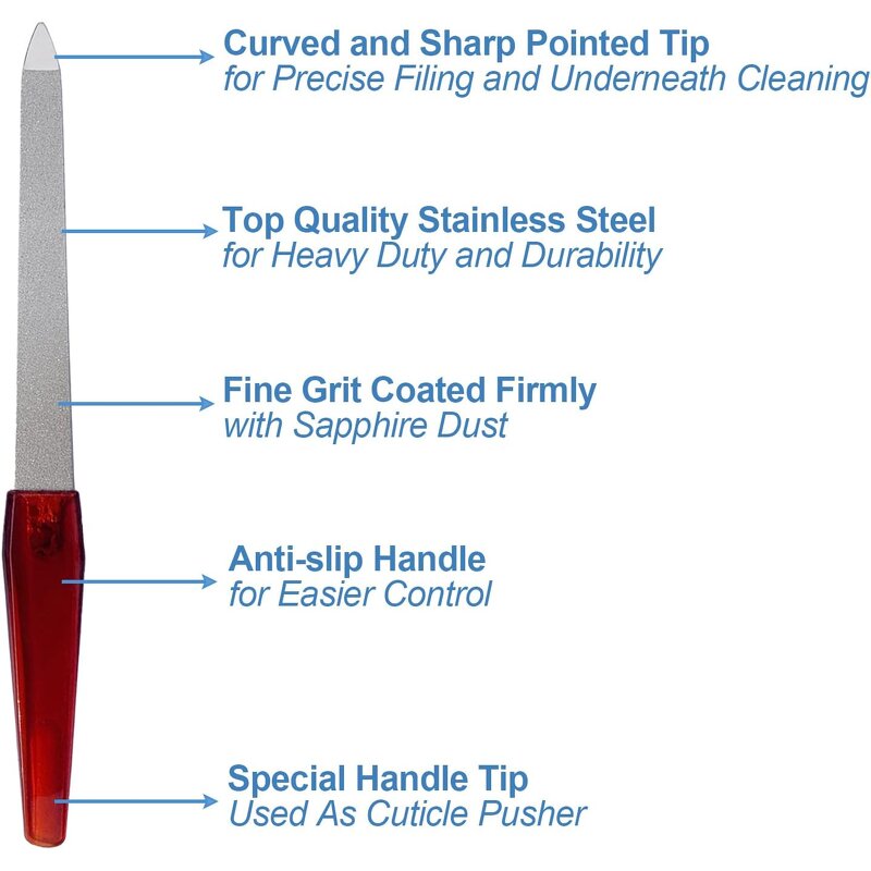 Metal Nail File Set - 6pcs Diamond Sapphire Grit Non-Slip Handle Sword Tool