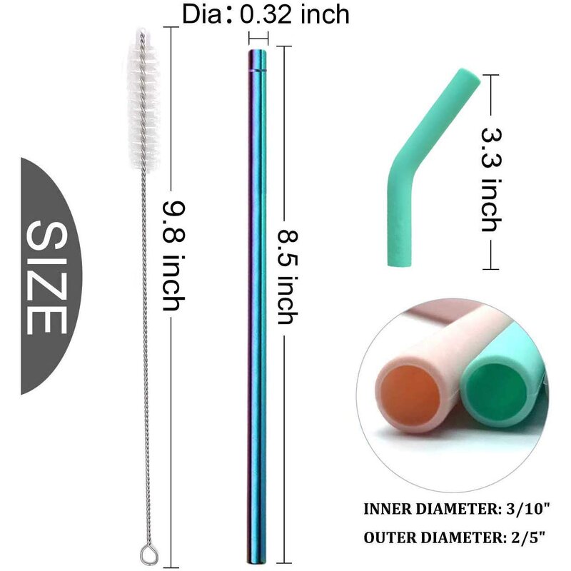 Stainless Steel Straw - BPA-Free Reusable Silicone Tip Cleaning Brush Tool
