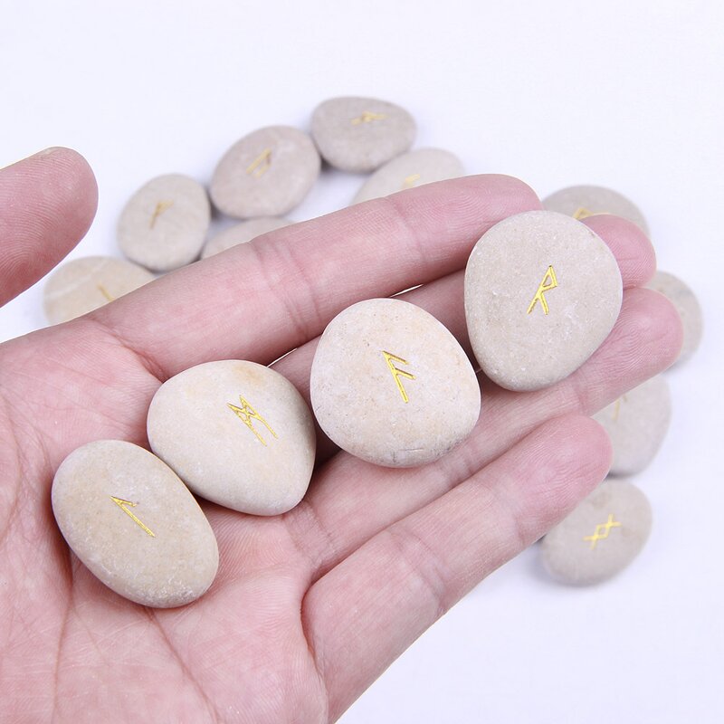 Rune Stone Set Manufacturer - Natural Crystal Wicca Energy Reiki Polished Engraved Lettering
