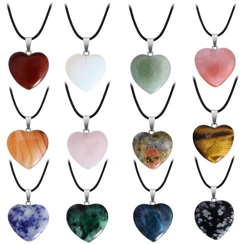 Stone Pendant Necklace Manufacturer - Wholesale Natural Crystals Chakra Beads Heart Shape