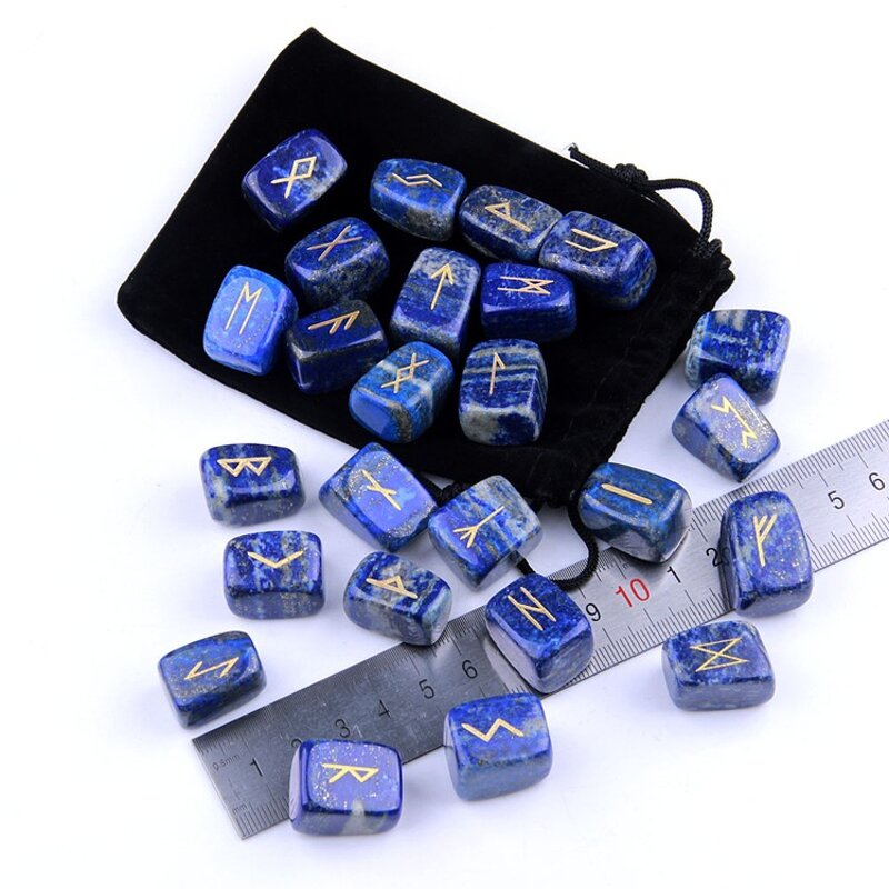 Crystal Rune Stone Set Manufacturer - Lazurite Natural Wicca Energy Reiki Polished Engraved