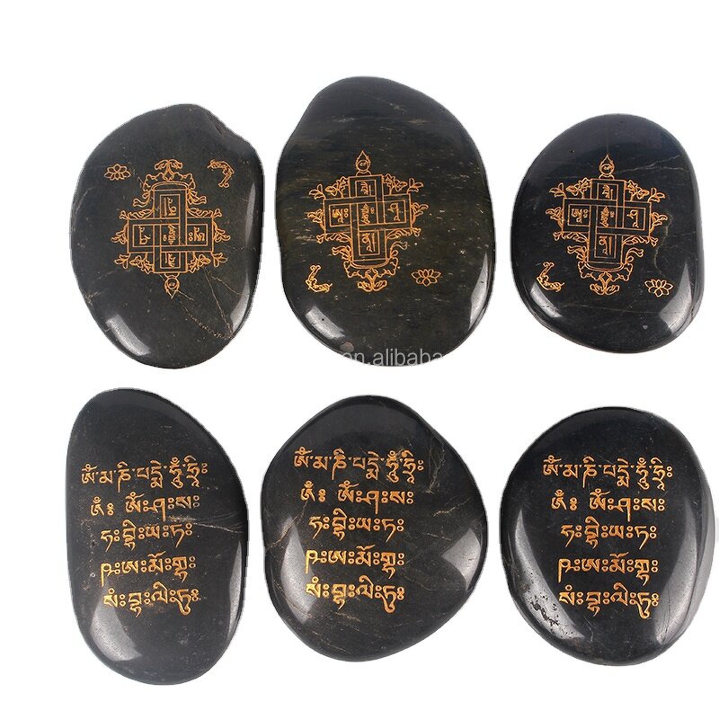 Word Stones Manufacturer - Factory Price Polished Engraved Pebbles with Black Stone Gold Logo
