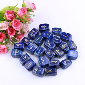 Crystal Rune Stone Set Manufacturer - Lazurite Natural Wicca Energy Reiki Polished Engraved