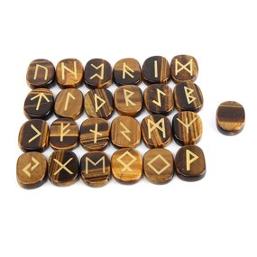 Crystal Rune Stone Set Manufacturer - Tiger Eye Natural Wicca Energy Reiki Tumbled Engraved