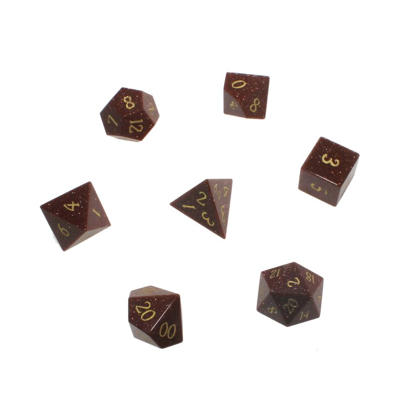 Gemstone Dice Manufacturer - 7 Pcs Gold Sandstone D20 with sharp Edges for D&D RPG