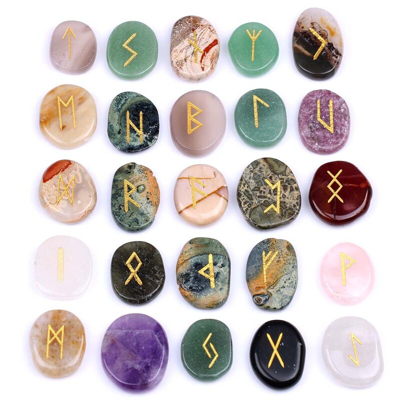 Rune Stones Manufacturer - 25pcs Per Bag Polished Engraved Black Obsidian Natural Gemstone